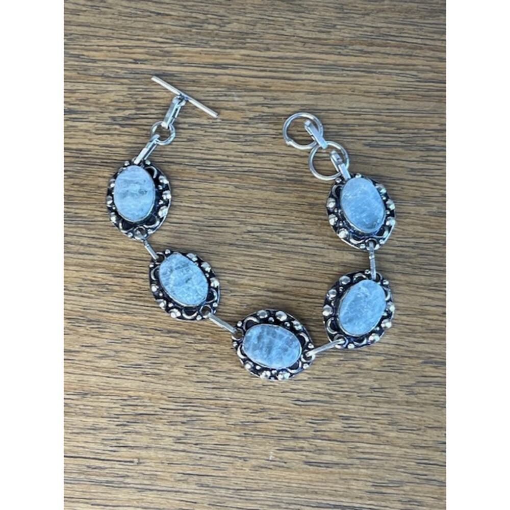 Sterling Silver 925 Grey Stone Toggle Bracelet 7.5"